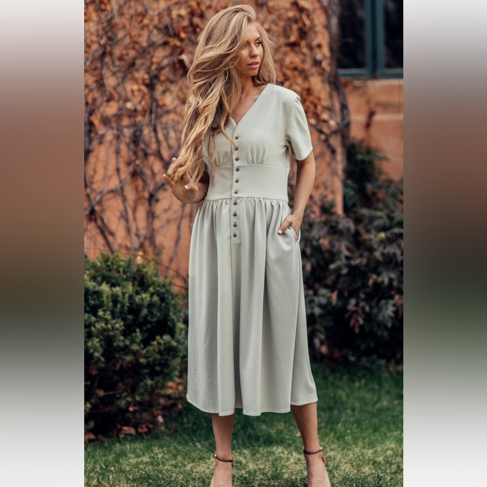 Jessakae sage green folklore button dress